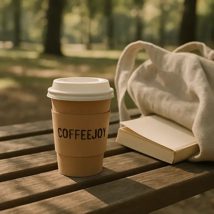 Foto A takeaway coffee cup with a kraft sleeve