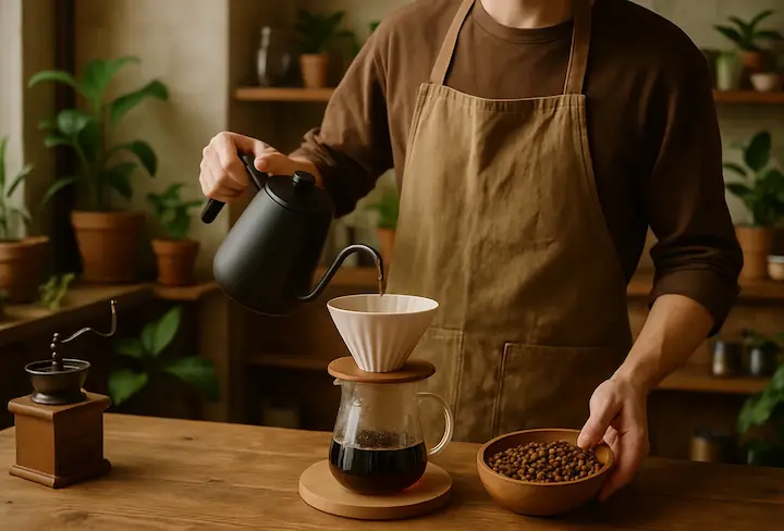 Barista preparing coffee with care
